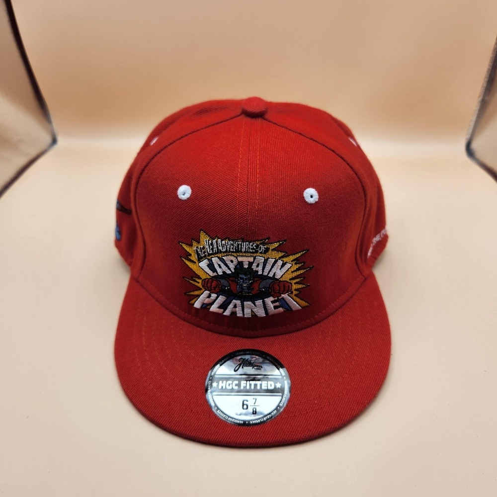 Captain Planet Hat Cap Fitted Mens 6 7/8 Red Embroidered Logo Headgear Classics